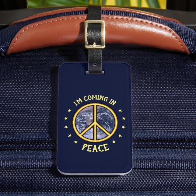 Coming in Peace mit Kontaktinformationen auf der R Gepäckanhänger (Vorderseite Insitu 2)