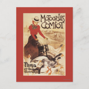 Comiot Motocycles Frau und Gänse Werbeplakat Postkarte