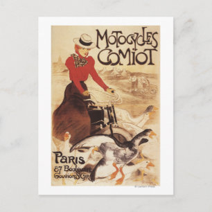 Comiot Motocycles Frau und Gänse Werbeplakat Postkarte