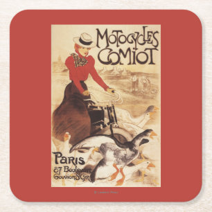 Comiot Motocycles Frau und Gänsepromo-Plakat Rechteckiger Pappuntersetzer