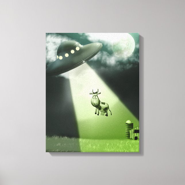 Comische UFO Kuh Abduktion gesteppte Canvas Print Leinwanddruck (Vorderseite)