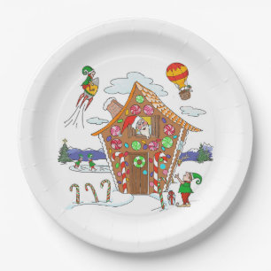 Comische Weihnachtsszene Santa Elves und Rudolph Pappteller
