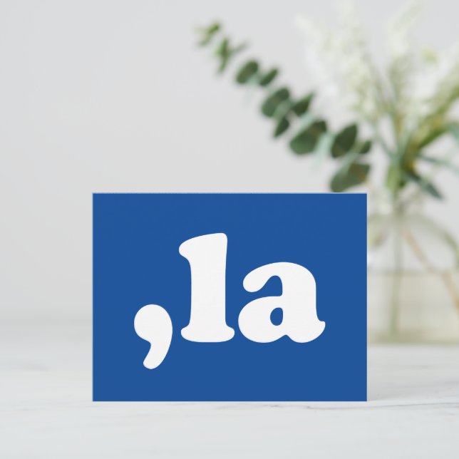 Comma La kamala Aussprache Typografie blau Postkarte (Stehend Vorderseite)