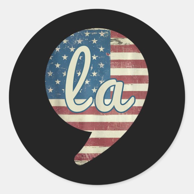 Comma La Kamala Harris American Flag Comma + La Runder Aufkleber (Vorderseite)