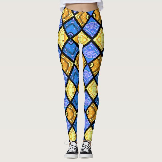 Commedia dell'Arte Harlequin Blue & Gold Leggings (Vorderseite)