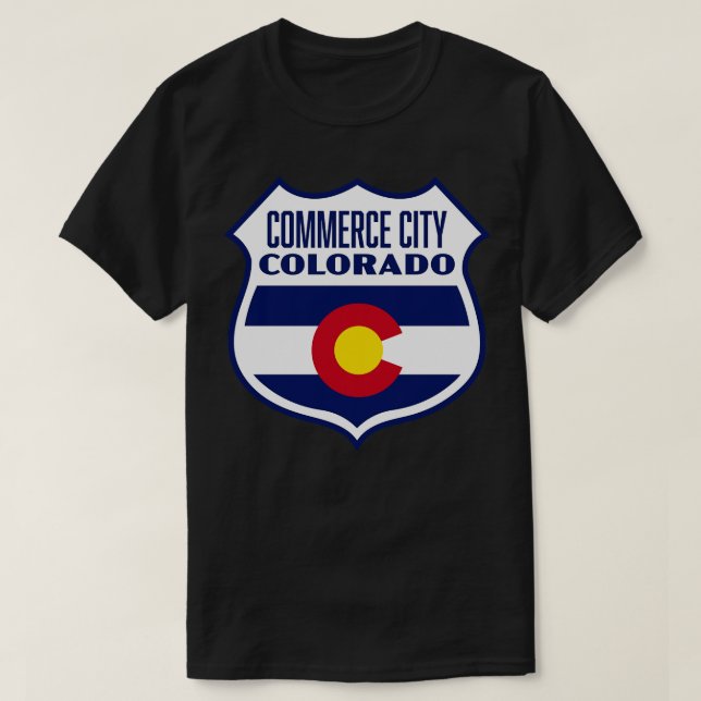 Commerce City Colorado Retail Flaggen Schild Weiß T-Shirt (Design vorne)