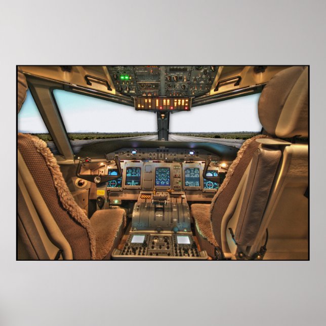Commercial jet airliner cockpit background poster (Vorne)