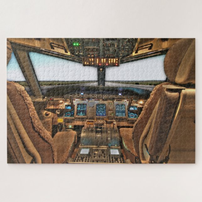 Commercial jet airliner cockpit background puzzle (Horizontal)