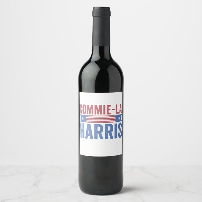 Commie-La Harris 2024 Funny Anti Kamala Harris Weinetikett (Vorderseite)
