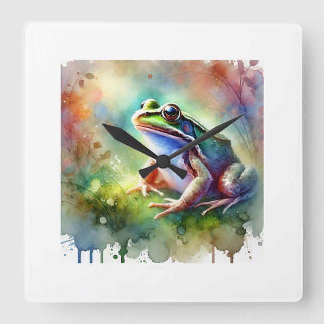 Common frog 131024AREF112 - Watercolor Quadratische Wanduhr (Vorderseite)