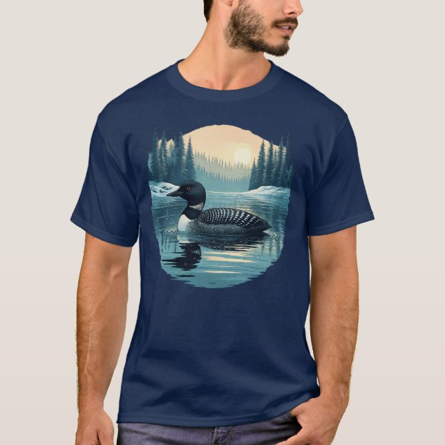 Common Loon - Retro Winter Cabin Christmas Design  T-Shirt (Vorderseite)