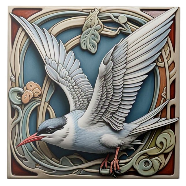 Common Tern - Art Nouveau Keramik Tile Fliese (Vorderseite)