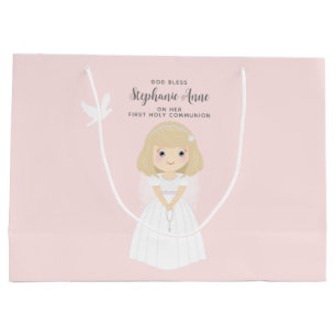 Communion Dove Blonde Girl Große Geschenktüte