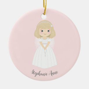 Communion Dove Blonde Girl Keramik Ornament