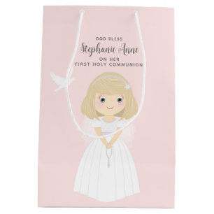 Communion Dove Blonde Girl Mittlere Geschenktüte