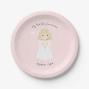 Communion Dove Blonde Girl Pappteller