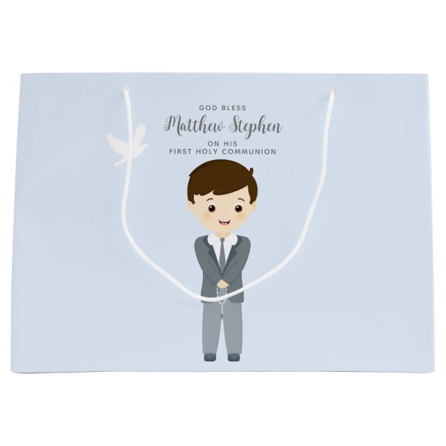 Communion Dove Boy Große Geschenktüte (Vorderseite)