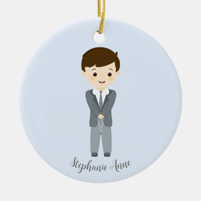 Communion Dove Boy Keramik Ornament (Vorne)