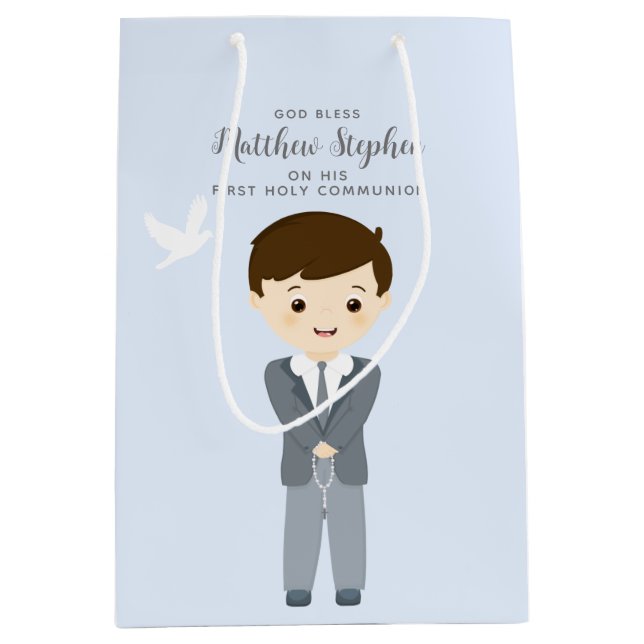 Communion Dove Boy Mittlere Geschenktüte (Vorderseite)