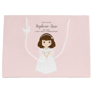Communion Dove Brünett Girl Große Geschenktüte