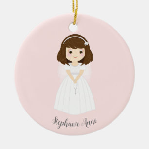 Communion Dove Brünett Girl Keramik Ornament