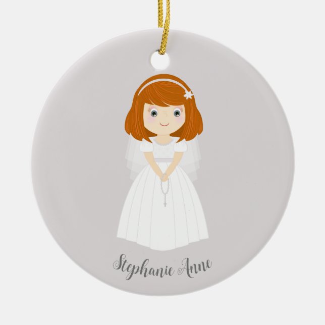 Communion Dove Redhead Girl Keramik Ornament (Vorne)