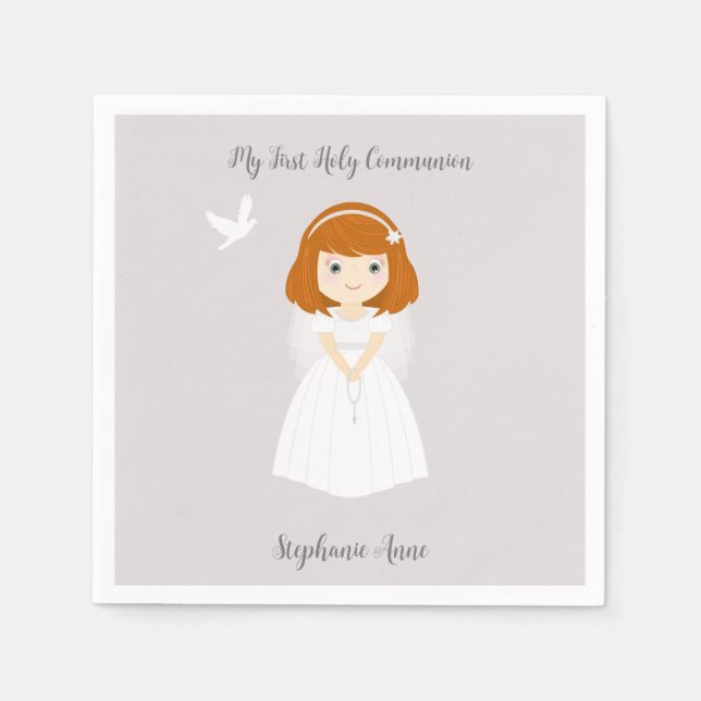 Communion Dove Redhead Girl Serviette (Vorderseite)