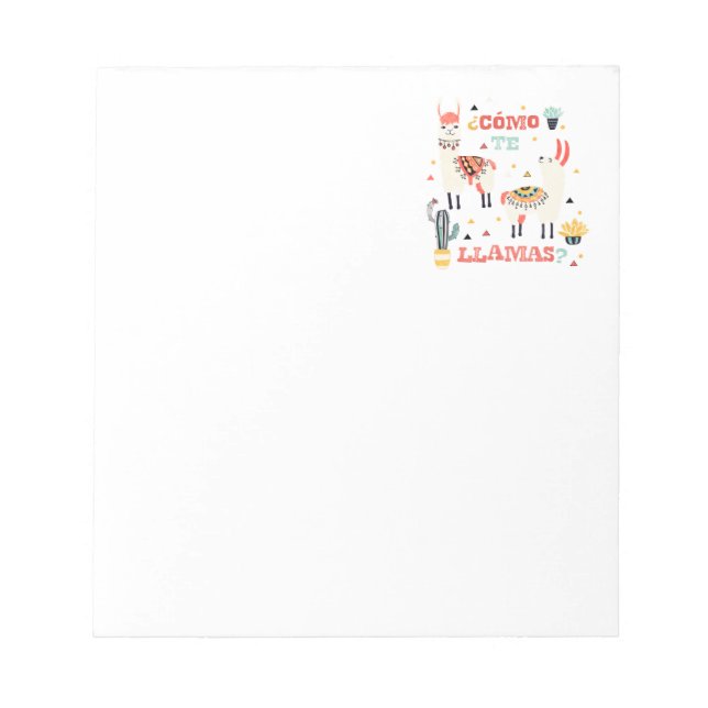 Como te Llamas. Funny Spanish Word Spaß. Notizblock (Vorderseite)