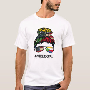 Comoros American Flag - USA Comorians Messy Bun T-Shirt