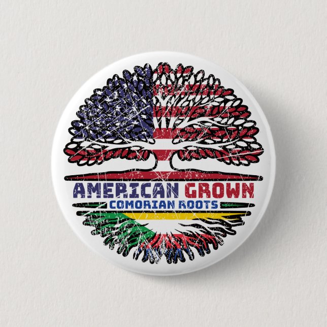 Comoros Comorian American USA Tree Roots Flag Button (Vorderseite)