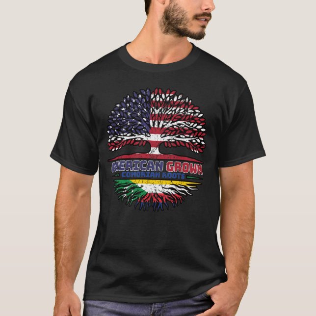 Comoros Comorian American USA Tree Roots Flag T-Shirt (Vorderseite)