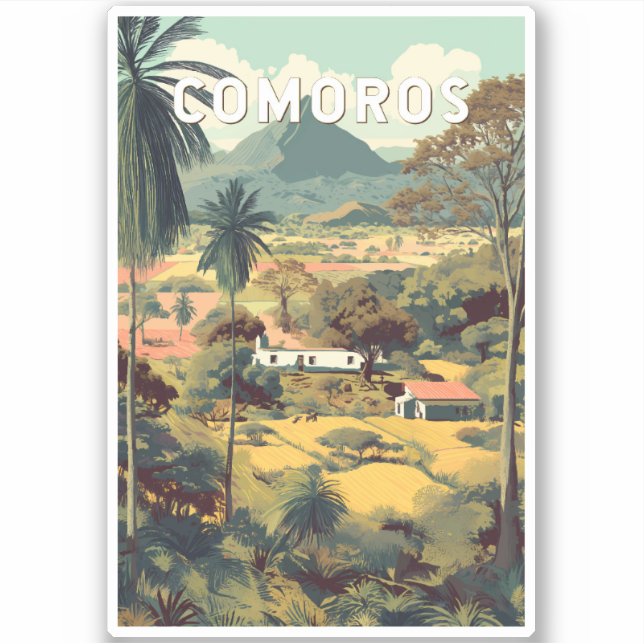 Comoros Illustration Travel Art Vintage Aufkleber (Vorderseite)