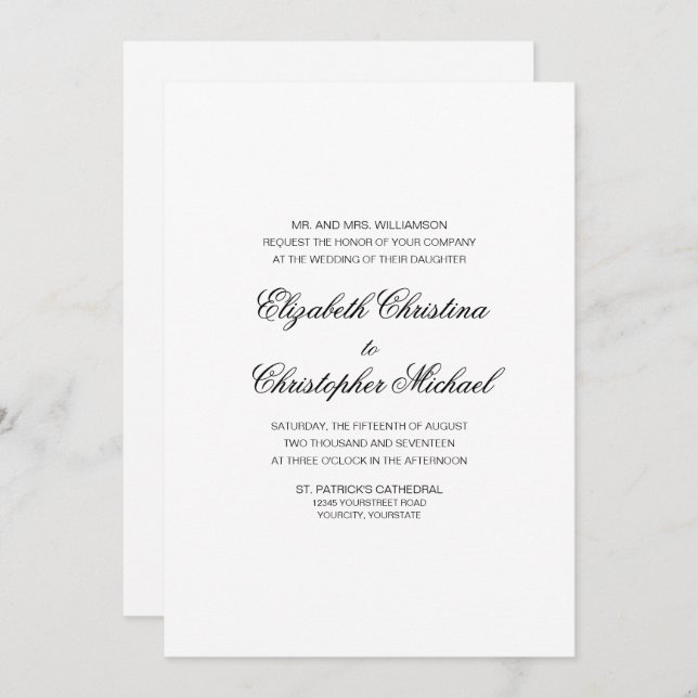 Compact Traditional Elegance (Kein Empfang) Einladung (Vorne/Hinten)