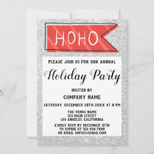 Company Holiday Party Red & Grau Silver Glitzer Einladung