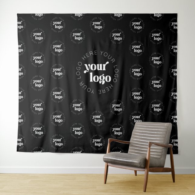 Company Logo Branded Pattern Black Event Tapestry Wandteppich (Beispiel (Horizontal))
