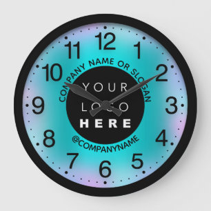Company Logo Mint Blue Abstract Name Slogan Große Wanduhr