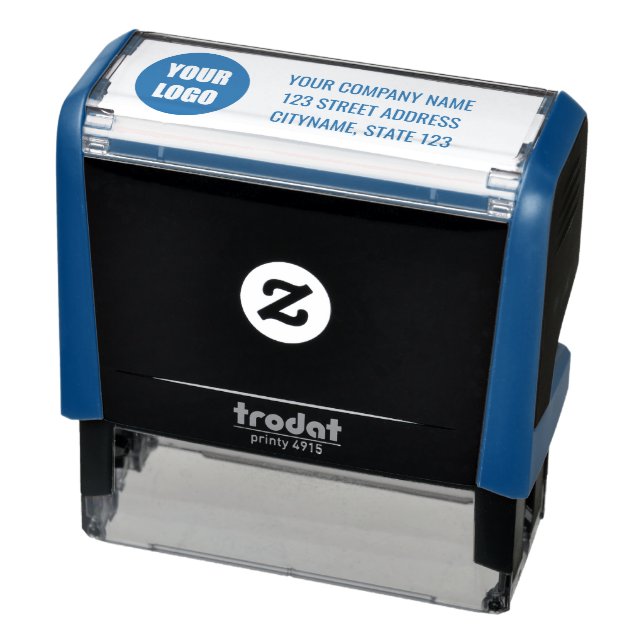 Company Logo Name Address Self-inking Stamp blue Permastempel (Produkt)