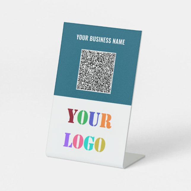 Company Logo Text QR Code Pedestal Sign Template Sockelschild (Vorderseite)