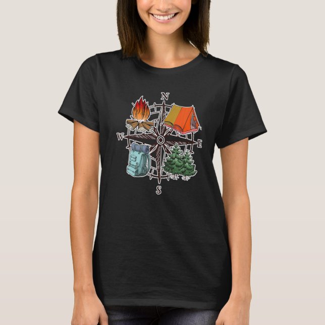 Compass Adventure Campfire Wanderlust Wandern Cam T-Shirt (Vorderseite)