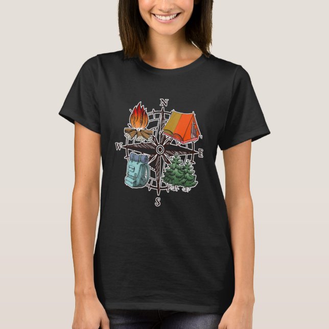 Compass Adventure Campfire Wanderlust Wandern Cam T-Shirt (Vorderseite)