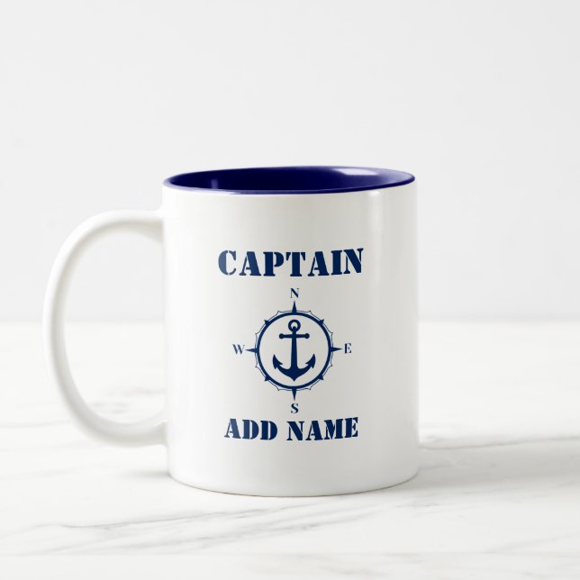 Compass Anchor Kapitän Name oder Bootname sa0a hin Zweifarbige Tasse (Links)