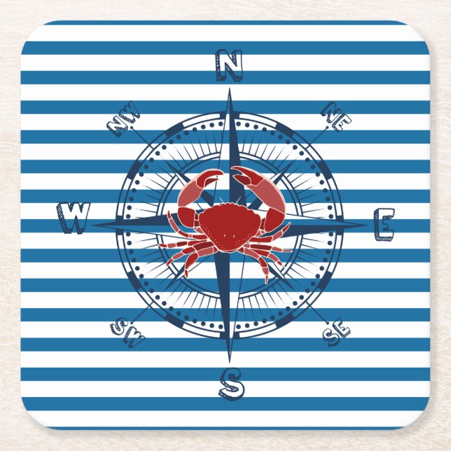 Compass Blue and White Strip Paper Untersetzer (Vorderseite)