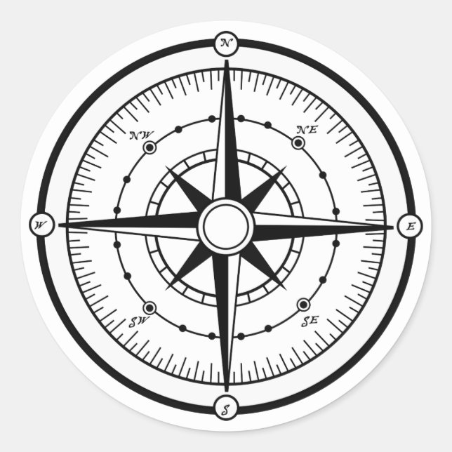 Compass BW Runder Aufkleber (Vorderseite)