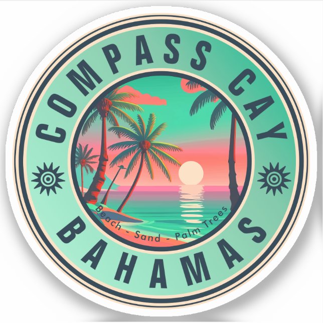Compass Cay Bahamas Retro Sunset Souvenir 1950er Aufkleber (Vorderseite)