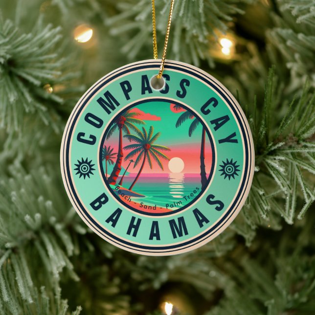 Compass Cay Bahamas Retro Sunset Souvenir 1950er Keramik Ornament (Baum)