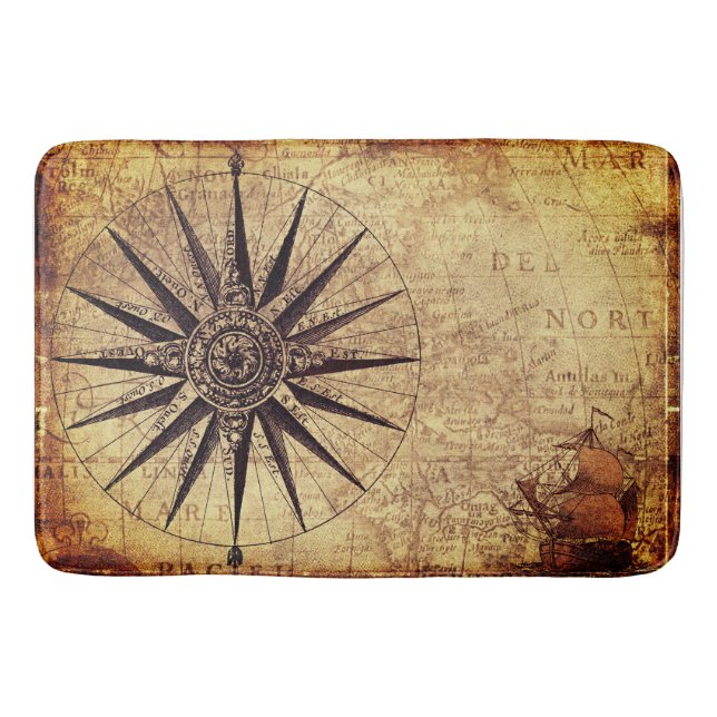 Compass Discovery Age Weltkarte Vintag Badematte (Vorderseite)