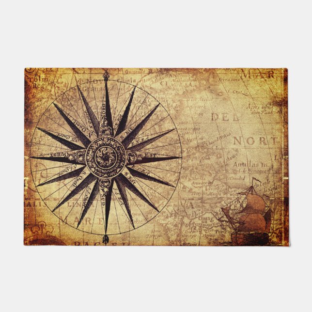 Compass Discovery Age Weltkarte Vintag Fußmatte (Vorderseite)