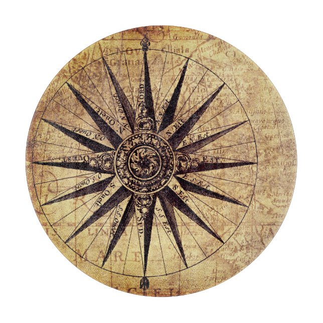 Compass Discovery Age Weltkarte Vintag Schneidebrett (Vorderseite)