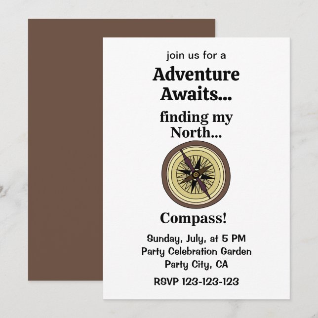 Compass Instrument Funny Adventure Awaits  Einladung (Vorne/Hinten)