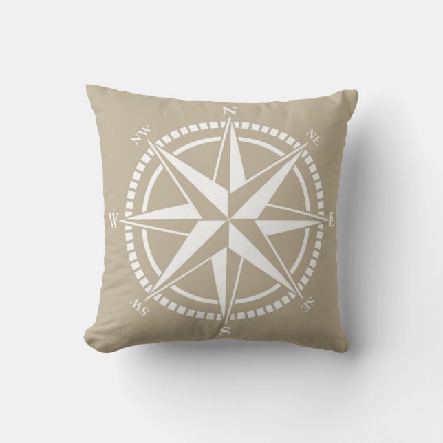 Compass Rose Beige Nautical Kissen (Vorderseite)